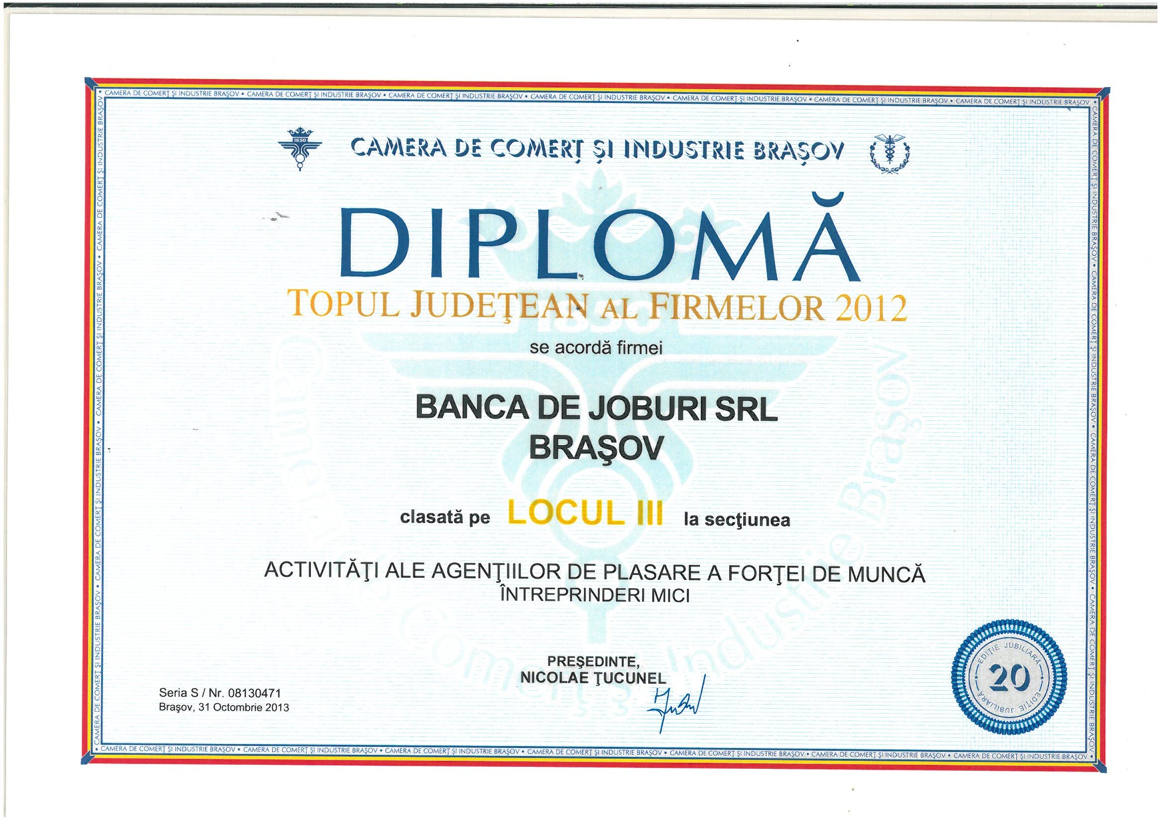 Locul 3 in Topul Judetean al Firmelor 2012