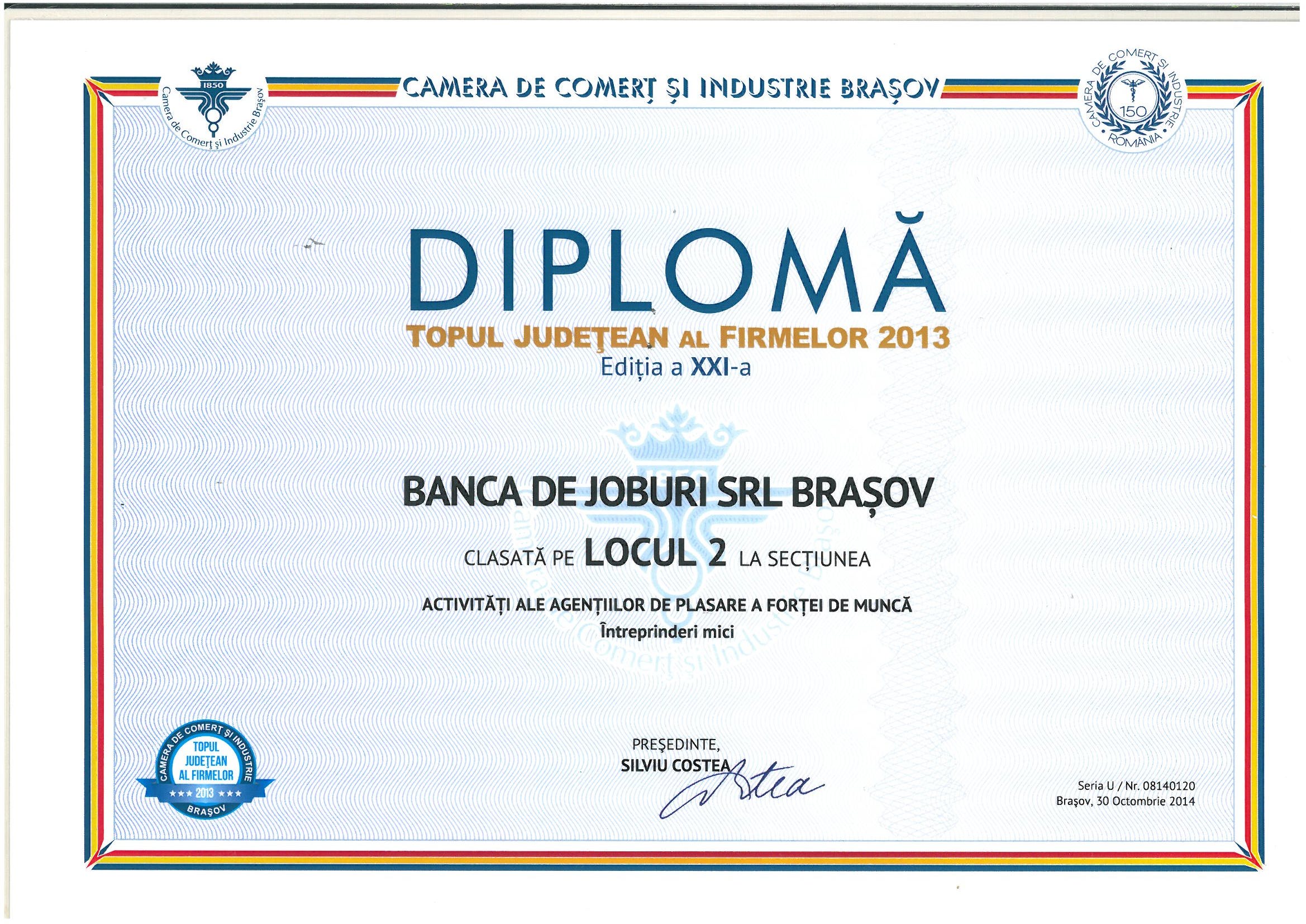 Locul 2 in Topul Judetean al Firmelor 2013